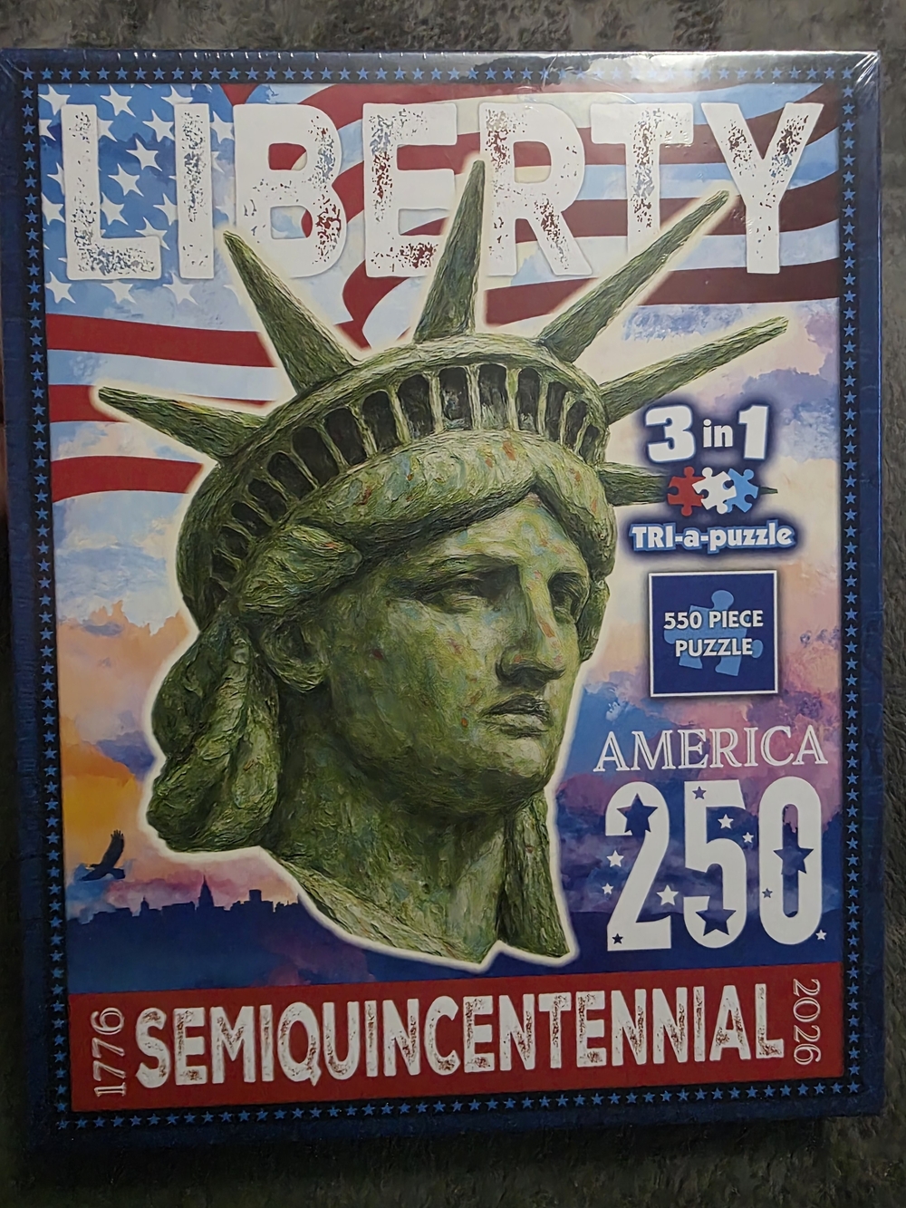 Liberty Semi-Quincentennial 3-in-1 Puzzle — Green Statue of Liberty Design